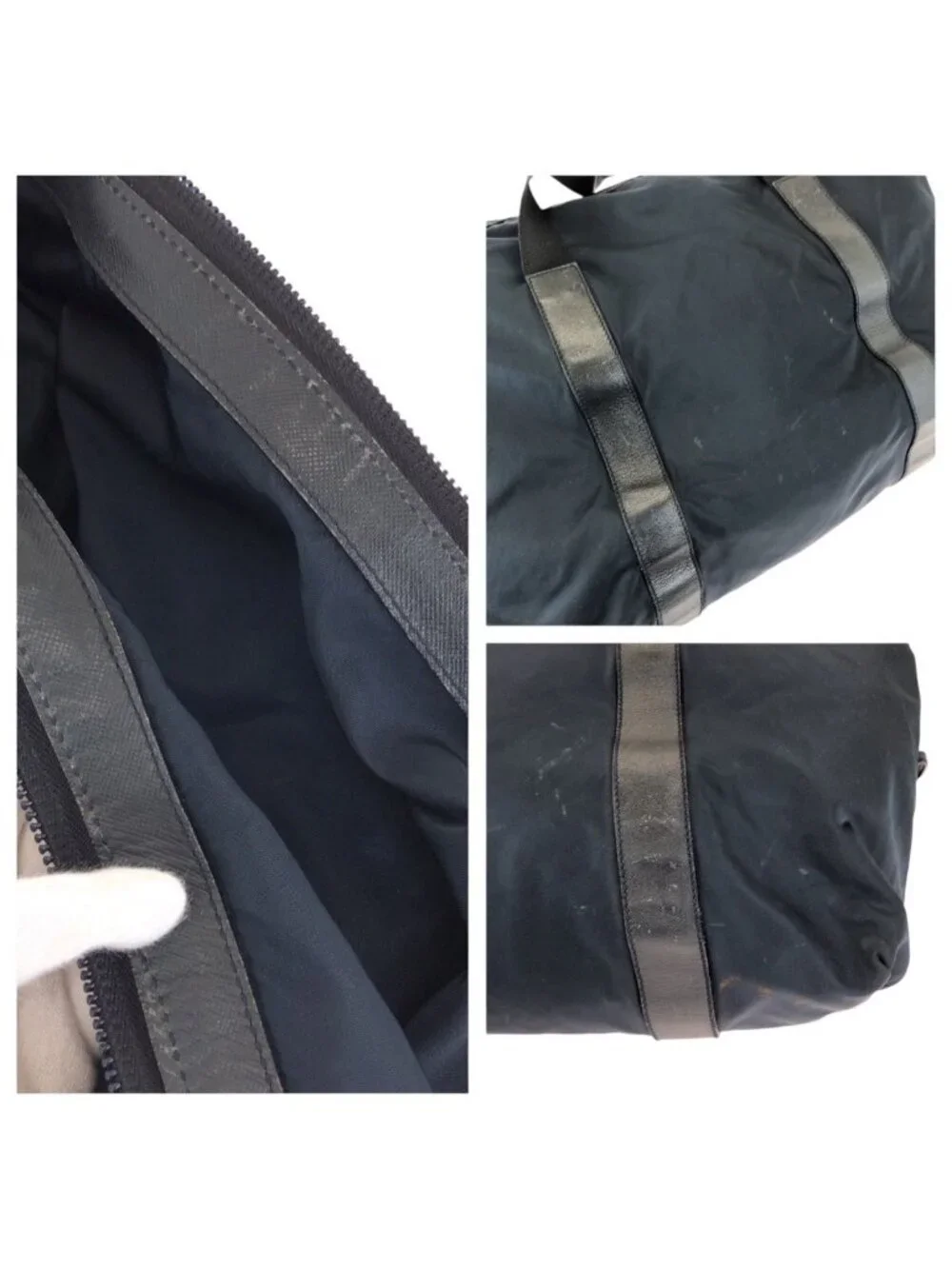 Prada Tessuto Saffiano Navy Nylon Leather Boston